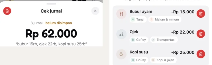 Kiri: total draf jurnal. Kanan: daftar draf yang kategorinya bisa dicek.
