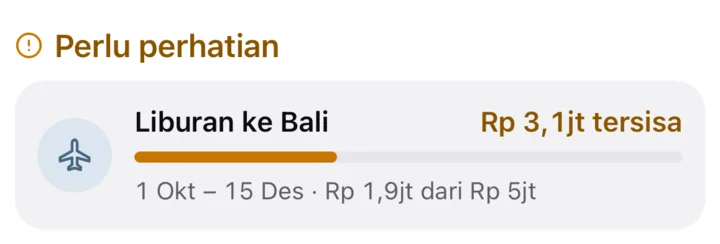 Kartu budget khusus di tab Budget, dengan sisa dan jangka waktunya.